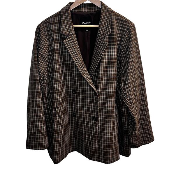 Madewell Blazer Womens 3X Brown Plaid Double Breasted Jacket Pockets Workwear - Picture 1 of 12